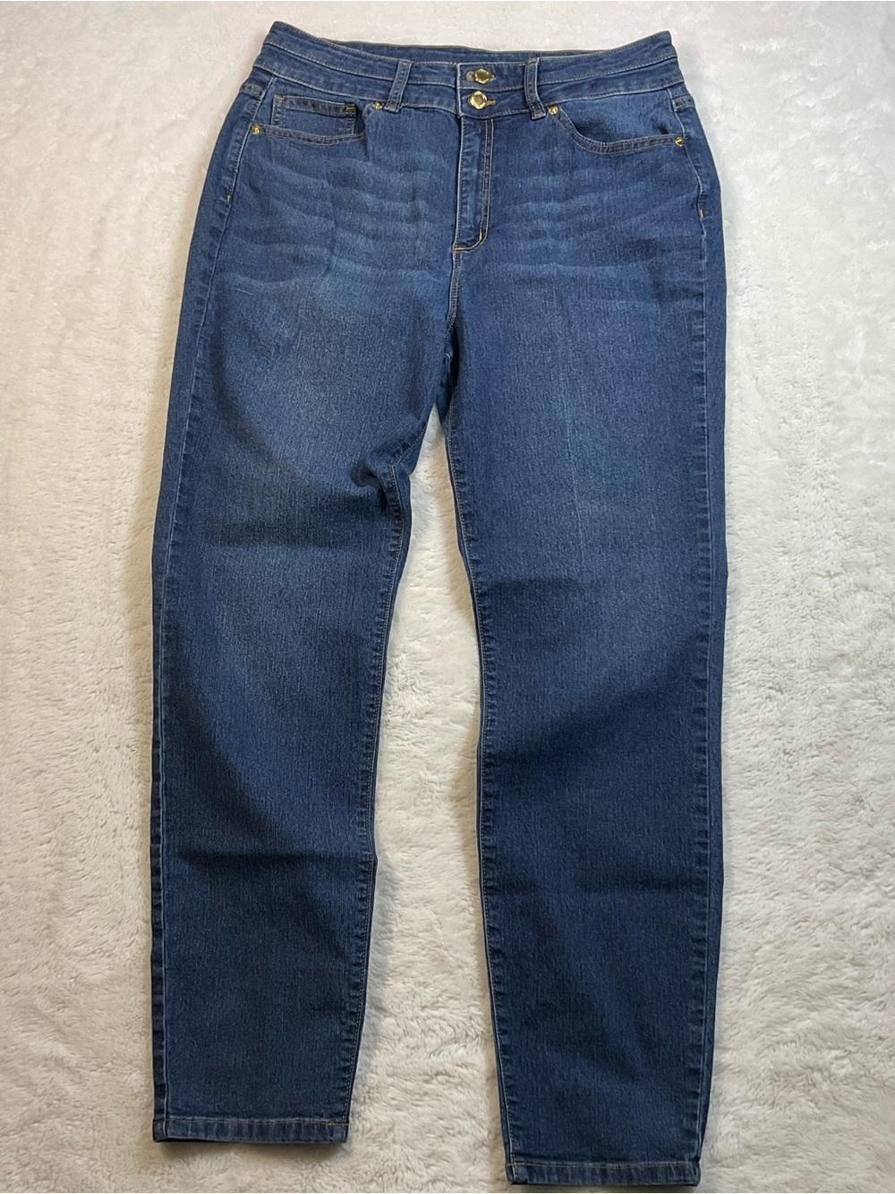 Michael Kors Women’s Jeans Size 12 Straight Leg Medium Wash Stretch Double Butto